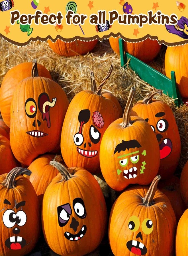 OTAITY 60 Pack Large Halloween Pumpkin Decorating Stickers, Make 60 Pumpkin Face Stickers for Kids Toddlers Halloween Party Supplies Party Favors Trick or Treat Gifts - Image 3